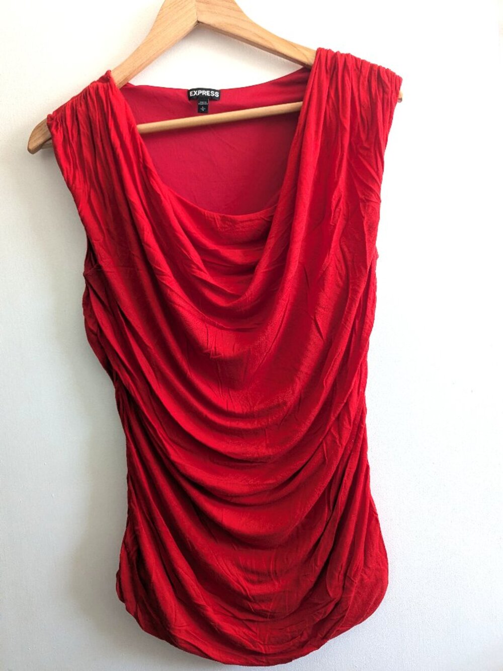 Express Red Cowl Neck Shirred Blouse